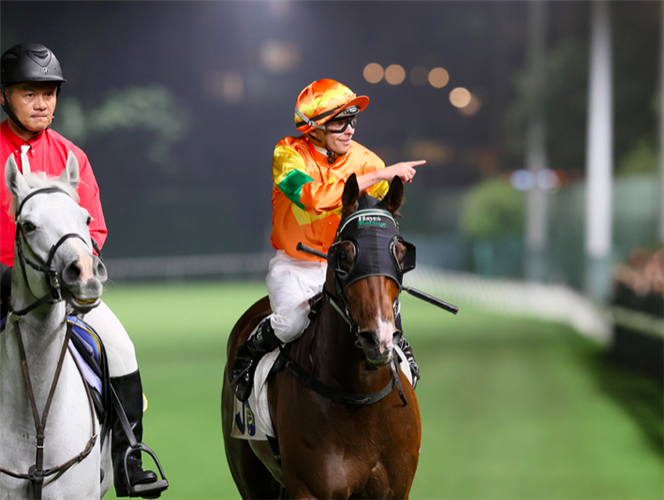 Michael Dee after riding his first winner in Hong Kong at his first ride.