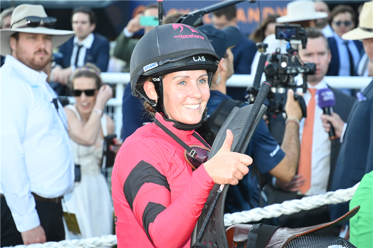 Jockey : RACHEL KING winning the JAMES SQUIRE METROPOLITAN at Randwick in Australia.