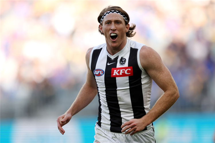 NATHAN MURPHY of the Magpies in action during the AFL match between the West Coast Eagles and the Collingwood Magpies at Optus Stadium in Perth, Australia.