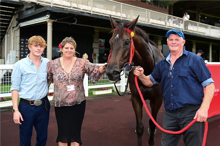 Kerry and Ian Taplin, pictured with their son Jack, will be vying from Group One glory at Rosehill on Saturday.