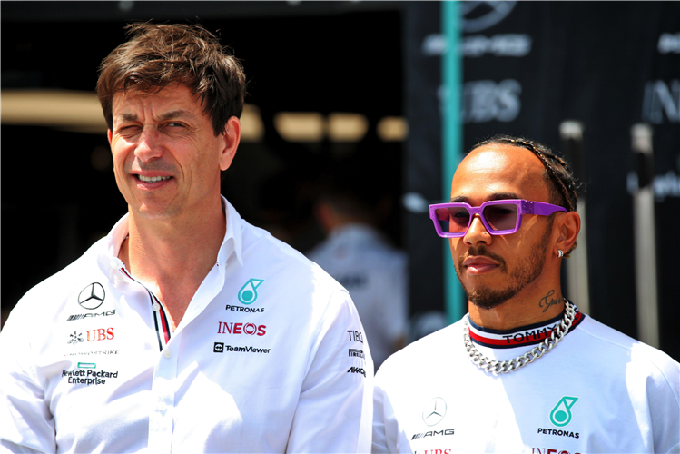 Toto Wolff (left), CEO of the Mercedes and Lewis Hamilton (right), British Formula One racing driver.