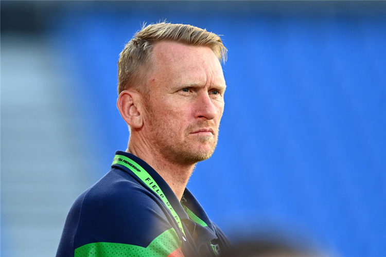 Warriors coach ANDREW WEBSTER looks on ahead of the NRL trial match between New Zealand Warriors and Wests Tigers at Mt Smart Stadium in Auckland, New Zealand.