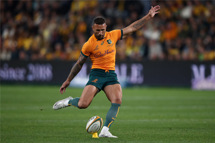 QUADE COOPER of the Wallabies kicks a conversion during The Rugby Championship match between the Australia Wallabies and Argentina at CommBank Stadium in Sydney, Australia.