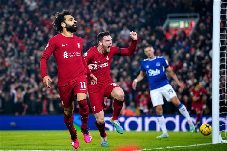 Liverpool's Mohamed Salah celebrates v Everton