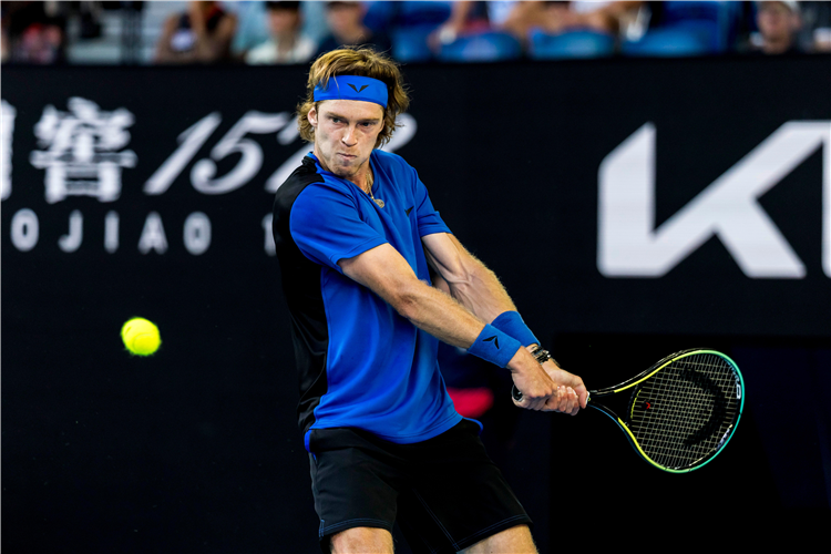 Andrey Rublev, Russian tennis player in action.