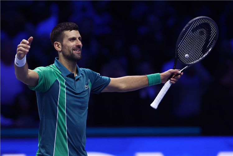 Novak Djokovic celebrates after winning the ATP Finals.
