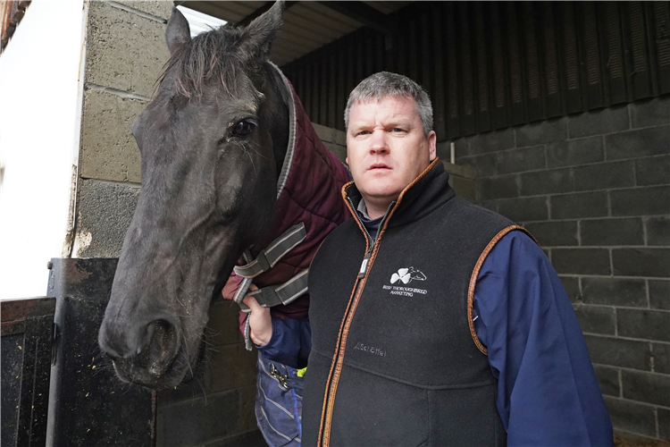 Gordon Elliott with Delta Work at his yard at Longwood in County Meath, Ireland.