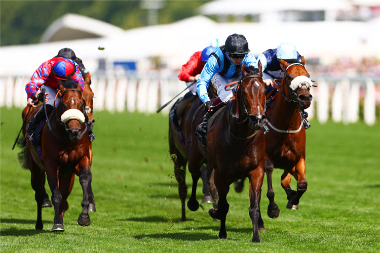 ASFOORA winning the King Charles III Stakes at Ascot in England.