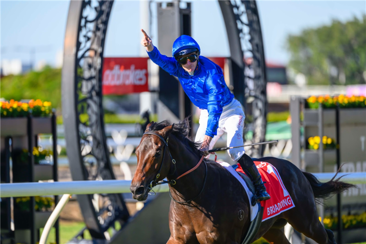 BROADSIDING winning the LADBROKES J.J. ATKINS at Eagle Farm in Australia.