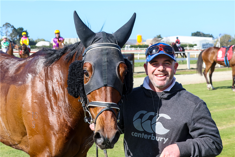 Alan Browne was all smiles after scoring his first training win with Captain Upham at Phar Lap Raceway