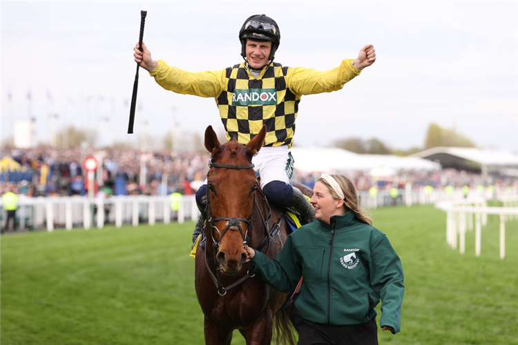 DANCING CITY after winning the Sefton Novices' Hurdle at Aintree in Liverpool, England.