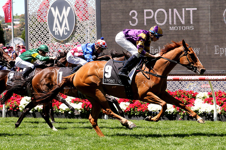 DOUBLE MARKET winning the Fillies Classic at Moonee Valley in Australia.