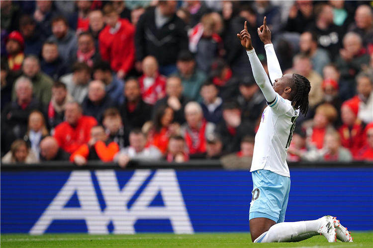 Crystal Palace's Eberechi Eze celebrates the winning goal against Liverpool