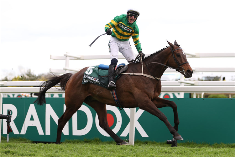 I AM MAXIMUS winning the Grand National Handicap Chase at Aintree in Liverpool, England.