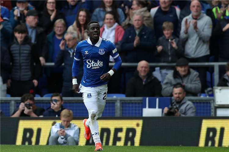 Idrissa Gueye of Everton celebrating his goal against Nottingham Forest
