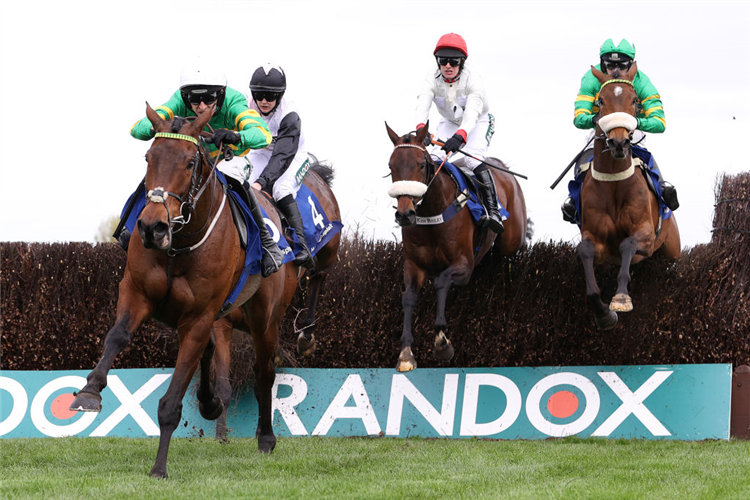 INOTHEWAYURTHINKIN winning the Mildmay Novices' Chase at Aintree in Liverpool, England.