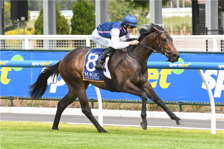 INVINCIBLE WOMAN winning the Magic Millions VIC 2YO Classic at Caulfield in Australia.