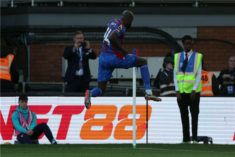 Jean-Philippe Mateta celebrates his goal against Tottenham