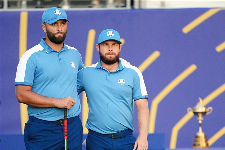 Jon Rahm and Tyrrell Hatton during the Ryder Cup win in Rome