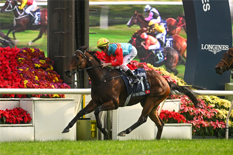 KA YING RISING winning the Hong Kong Sprint at Sha Tin in Hong Kong.