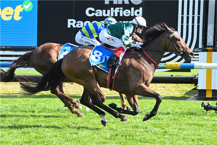 KIMOCHI winning the Sportsbet Sir Rupert Clarke Stakes at Caulfield in Australia.