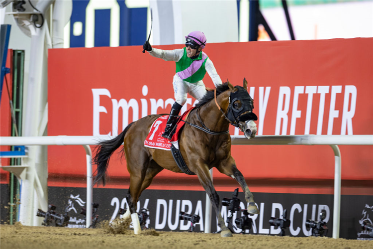LAUREL RIVER winning the Dubai World Cup at Meydan in Dubai, United Arab Emirates.