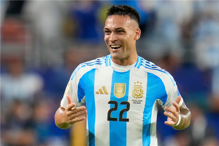 Argentina's Lautaro Martinez celebrating his winner in the Copa America final