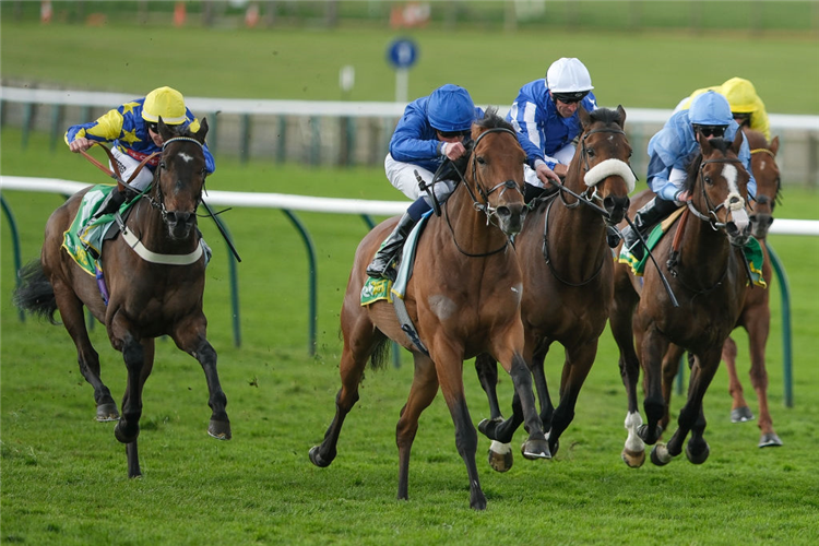 OTTOMAN FLEET (centre, dark blue cap) winning the Earl Of Sefton Stakes at Newmarket in England.