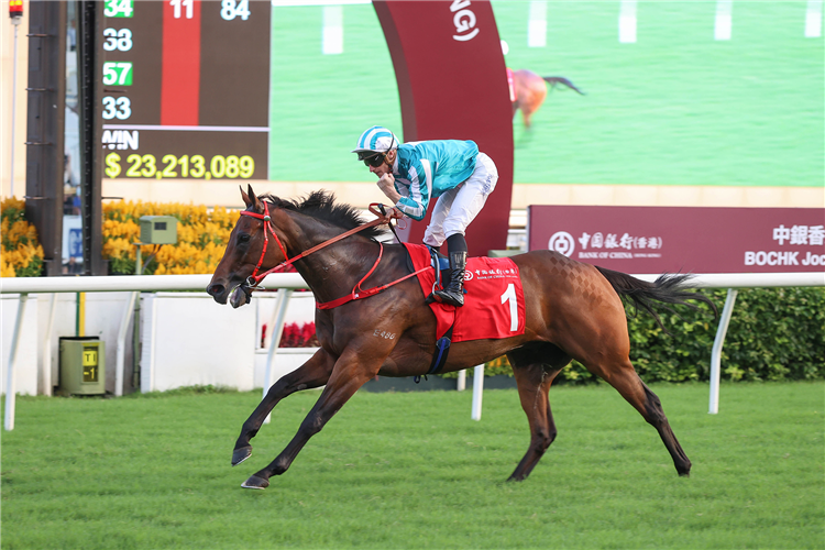 ROMANTIC WARRIOR winning the THE BOCHK JOCKEY CLUB CUP