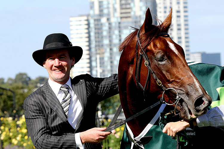 SOUTHPORT TYCOON with Trainer: CIARON MAHER after, winning the Howden Australian Guineas