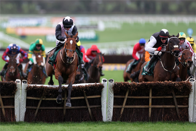 TEAHUPOO winning the Paddy Power Stayers' Hurdle at Cheltenham in England.