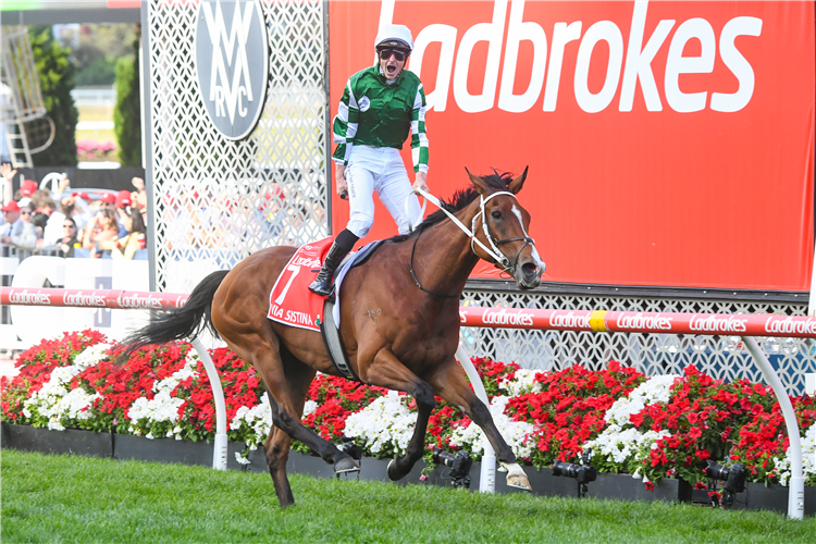 VIA SISTINA winning the Cox Plate at Moonee Valley in Australia.