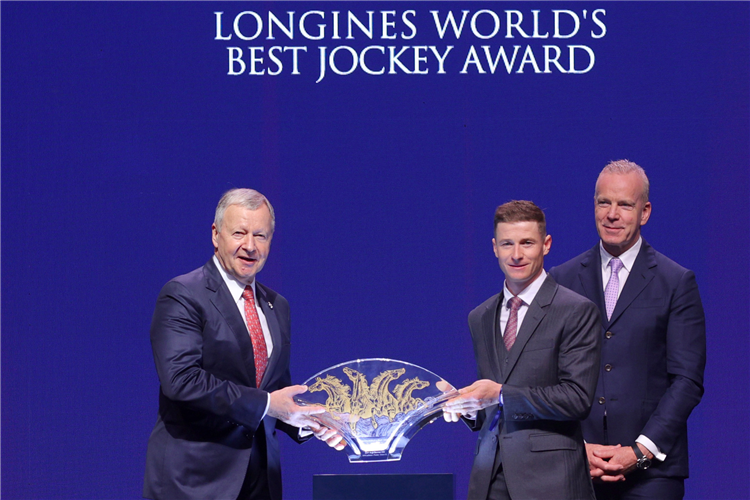 James McDonald accepts the LONGINES World’s Best Jockey Award.