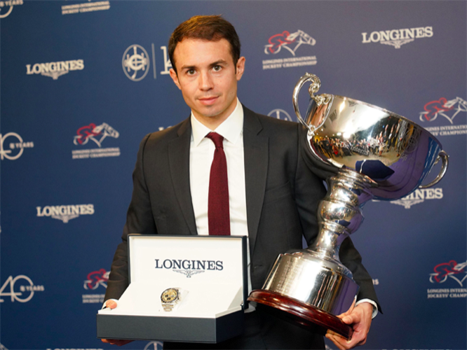 MICKAEL BARZALONA after winning the 2024 Hong Kong International Jockeys' Challenge at Happy Valley