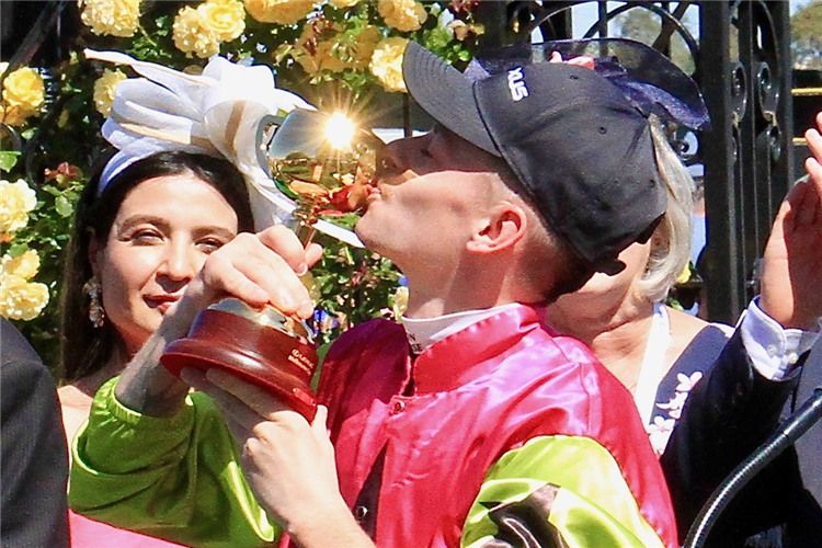 Jockey : ROBBIE DOLAN after winning the Lexus Melbourne Cup at Flemington in Australia.