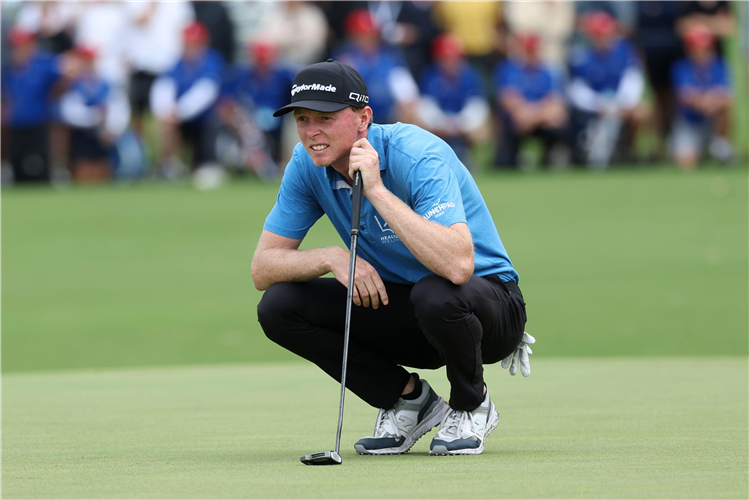 Ryggs Johnston on the 18th green on day four of the ISPS HANDA Australian Open at Kingston Heath Golf Club in Melbourne.