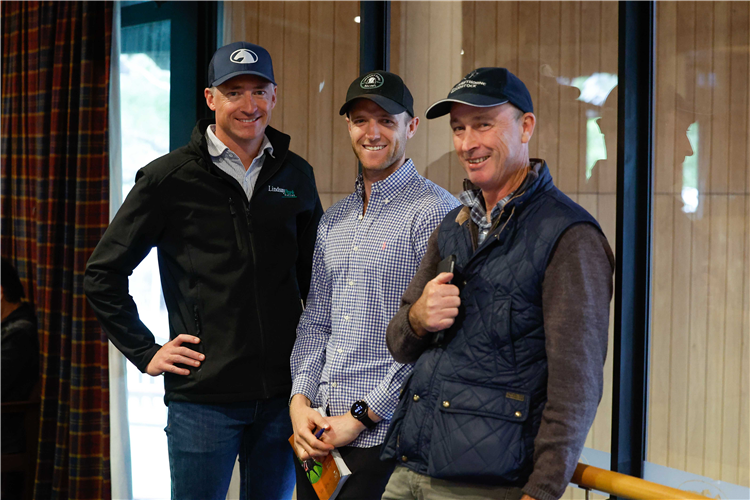 L-R: Lindsay Park’s Josh Rix and Will Hayes with bloodstock agent Dean Hawthorne