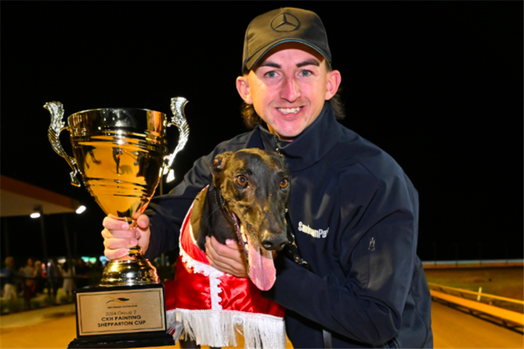 Luke Thompson with EXPLICIT after winning the G2 Shepparton Cup.