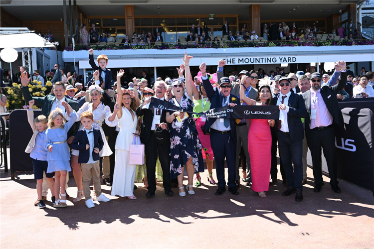 Winning connections of Knight's Choice after winning the Melbourne Cup.