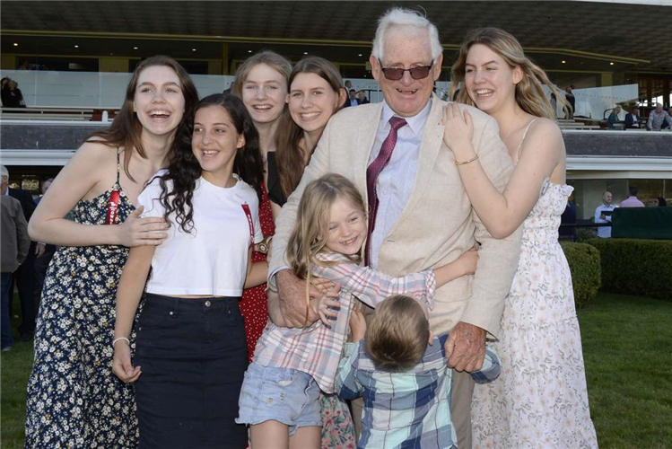 Jim Wallace pictured with family following Pennyweka's win in last year's Gr.1 New Zealand Oaks (2400m).