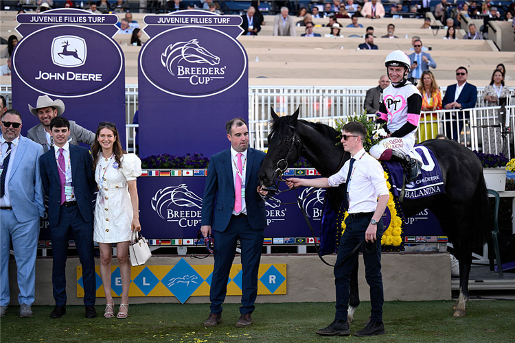 BALANTINA after winning the Breeders' Cup Juvenile Fillies Turf at Del Mar in California.