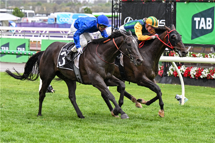 CEOLWULF winning the Champions Mile at Flemington in Australia.