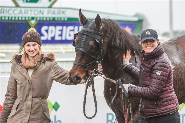 Kimberley Hodgson (right) with Cluedo Lane at Riccarton Park Synthetic on Wednesday