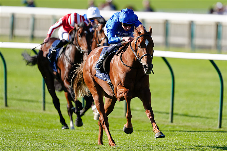 DISTANT STORM winning the Tattersalls Stakes at Newmarket in England.
