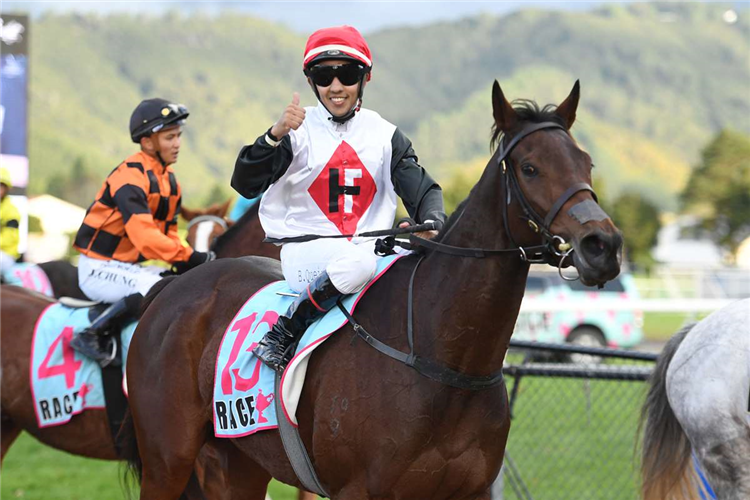 Francee and jockey Bruno Queiroz after winning Saturday's Listed Rangitikei Gold Cup (1600m) at Trentham