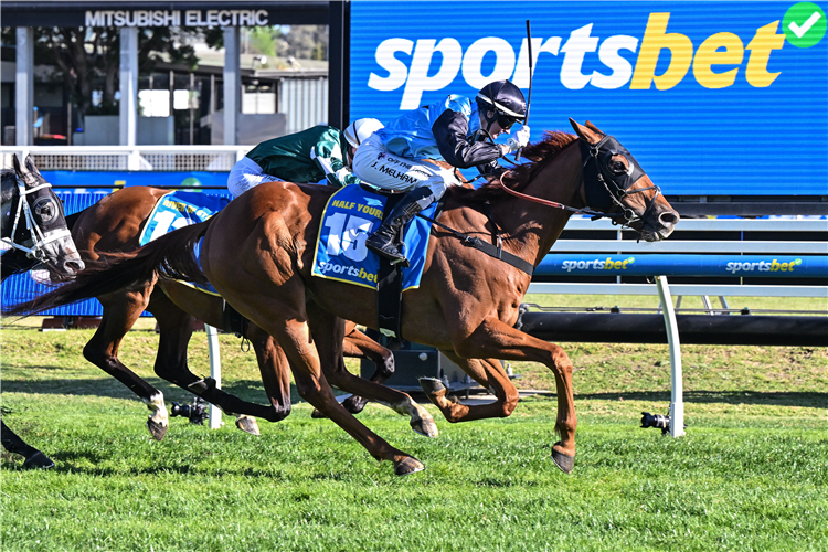HALF YOURS winning the Sportsbet Caulfield Cup at Caulfield in Australia.