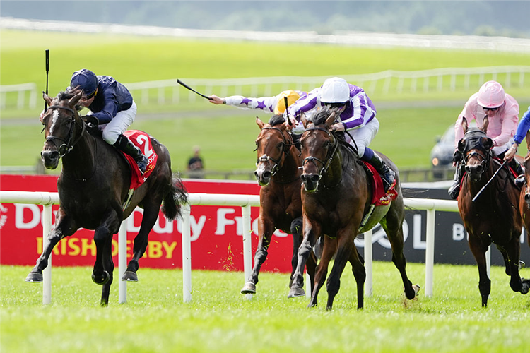 LAMBOURN winning the Irish Derby at Curragh in Kildare, Ireland.