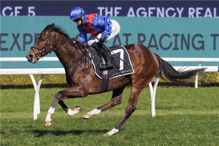 NELLIE LEYLAX winning the AGENCY REAL ESTATE PREMIER'S CUP at Randwick in Australia.