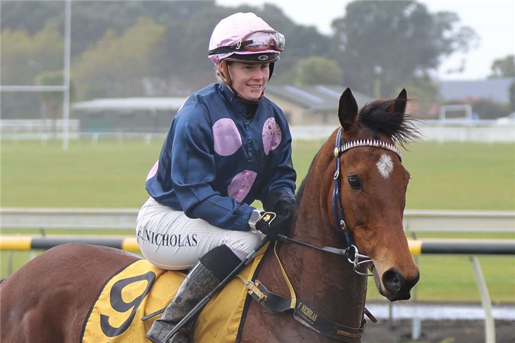 Elen Nicholas returns after recording her 100th win aboard Our Time Keeper at New Plymouth on Saturday.