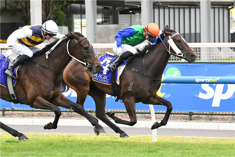 ROADCONE winning the Magic Millions Digital Handicap at Caulfield in Australia.